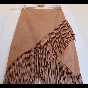 Express faux fringe wrap skirt in tan